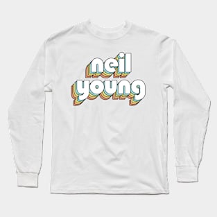 Neil Young - Retro Rainbow Typography Faded Style Long Sleeve T-Shirt